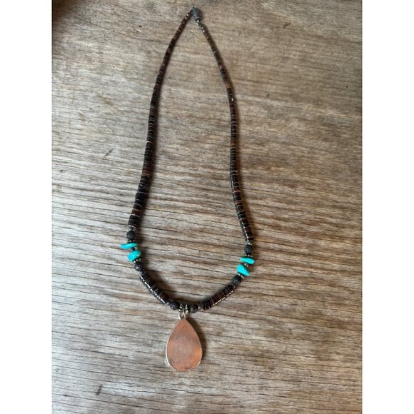 Vintage Handmade Beaded Necklace With Teardrop Eagle Pendant - Picture 6 of 6